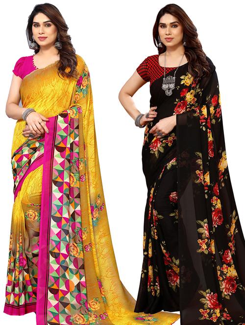 pack of 2 casual wear combo sarees with blouse - 21445100 - Very Small Image - 1