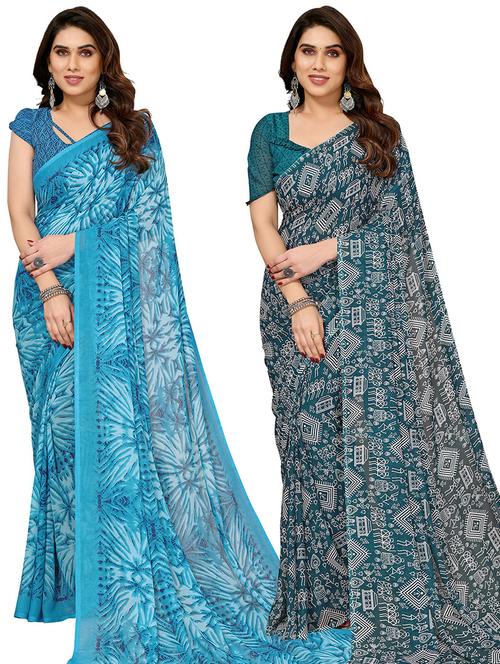 pack of 2 casual wear combo sarees with blouse - 21445101 - Very Small Image - 1
