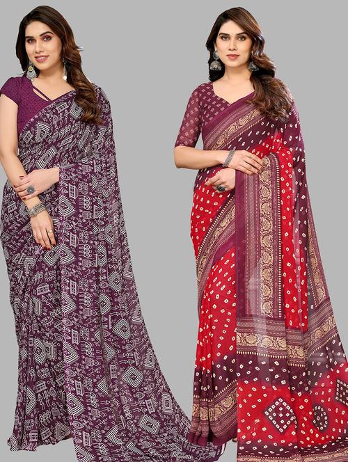 pack of 2 casual wear combo sarees with blouse - 21445102 - Very Small Image - 1