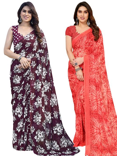 pack of 2 casual wear combo sarees with blouse - 21445104 - Very Small Image - 1