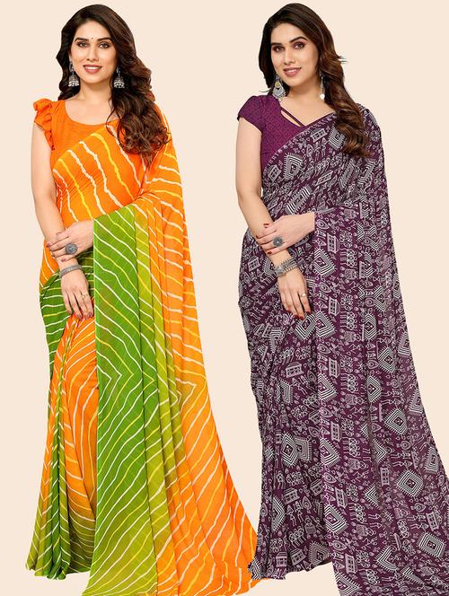 pack of 2 casual wear combo sarees with blouse - 21445105 - Very Small Image - 1