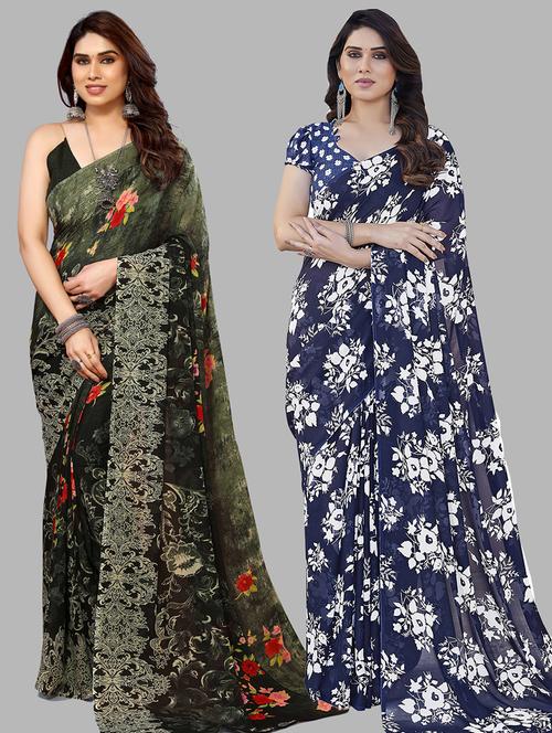pack of 2 casual wear combo sarees with blouse - 21445106 - Very Small Image - 1