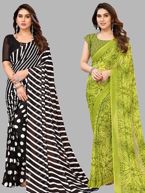pack of 2 casual wear combo sarees with blouse - 21445110 - Very Small Image - 1