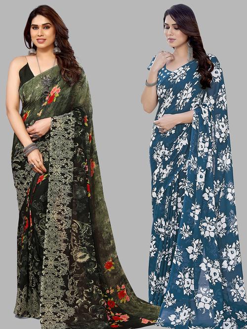 pack of 2 casual wear combo sarees with blouse - 21445111 - Very Small Image - 1
