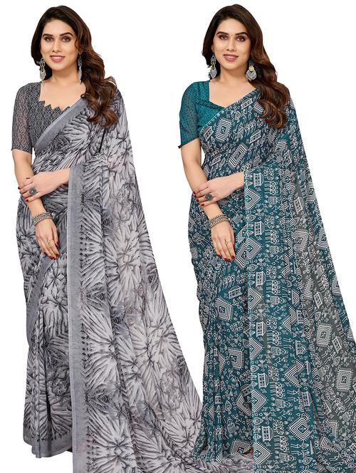 pack of 2 casual wear combo sarees with blouse - 21445112 - Very Small Image - 1