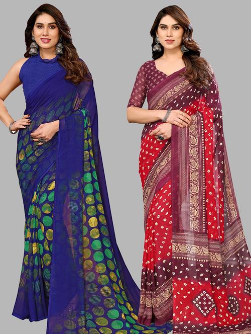 pack of 2 casual wear combo sarees with blouse - 21445118 - Very Small Image - 1