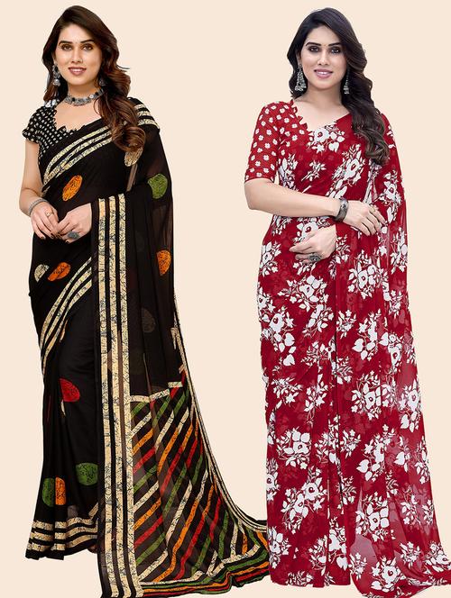 pack of 2 printed casual wear sarees with blouse - 21445119 - Very Small Image - 1
