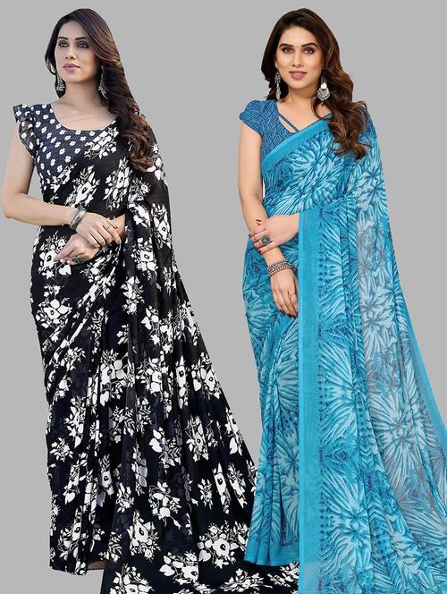 pack of 2 printed casual wear sarees with blouse - 21445120 - Very Small Image - 1