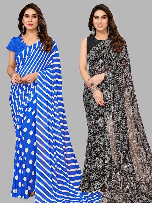 pack of 2 printed casual wear sarees with blouse - 21445121 - Very Small Image - 1