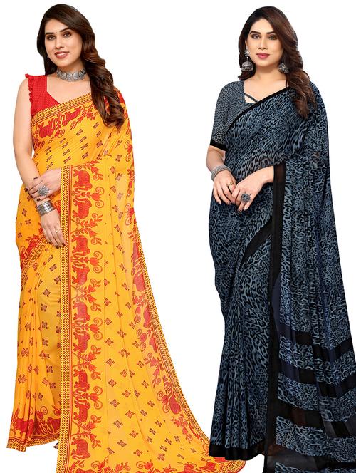 pack of 2 printed casual wear sarees with blouse - 21445123 - Very Small Image - 1