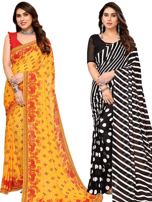 pack of 2 printed casual wear sarees with blouse - 21445125 - Very Small Image - 1