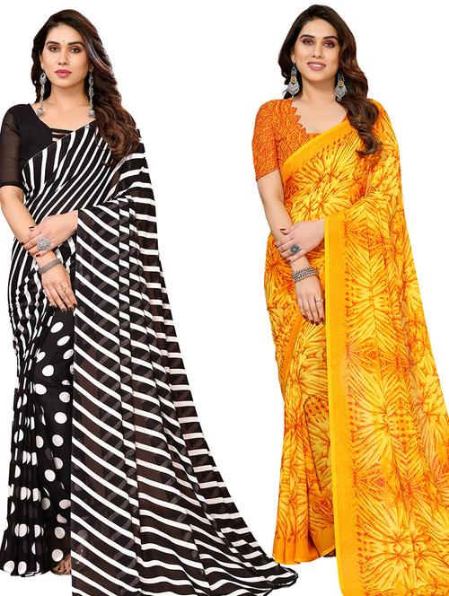 pack of 2 printed casual wear sarees with blouse - 21445126 - Very Small Image - 1