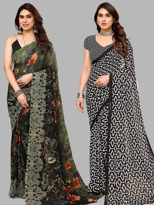 pack of 2 printed casual wear sarees with blouse - 21445130 - Very Small Image - 1