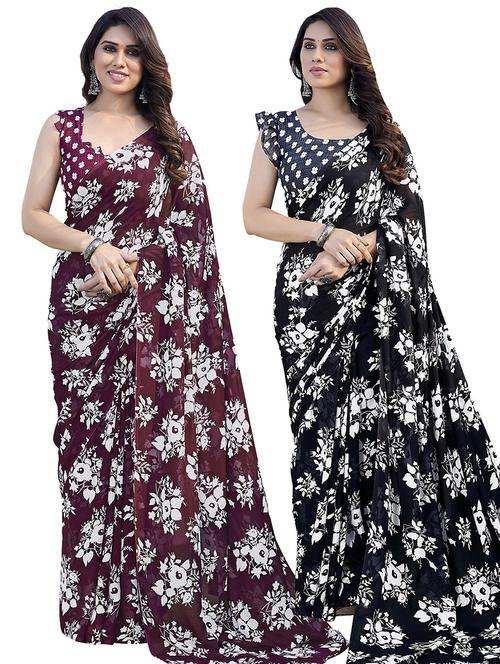 pack of 2 printed casual wear sarees with blouse - 21445132 - Very Small Image - 1