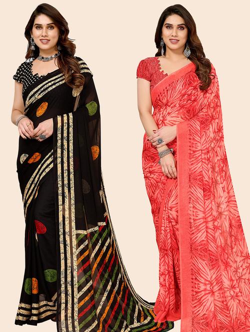 pack of 2 printed casual wear sarees with blouse - 21445133 - Very Small Image - 1