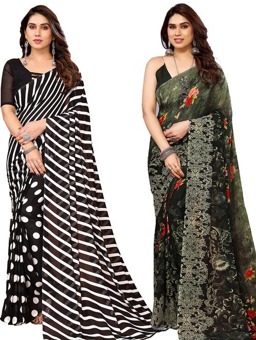 pack of 2 printed casual wear sarees with blouse - 21445136 - Very Small Image - 1
