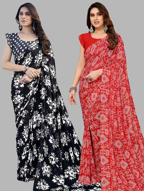 pack of 2 printed casual wear sarees with blouse - 21445137 - Very Small Image - 1