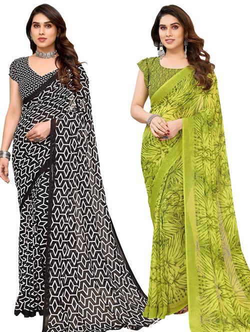 pack of 2 printed casual wear sarees with blouse - 21445138 - Very Small Image - 1