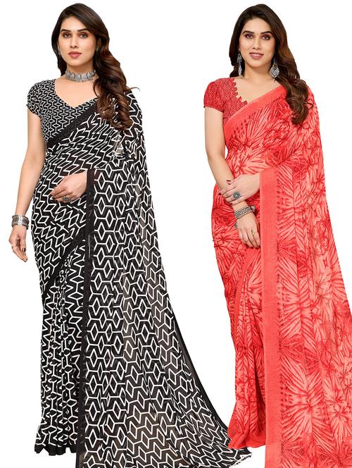 pack of 2 printed casual wear sarees with blouse - 21445139 - Very Small Image - 1