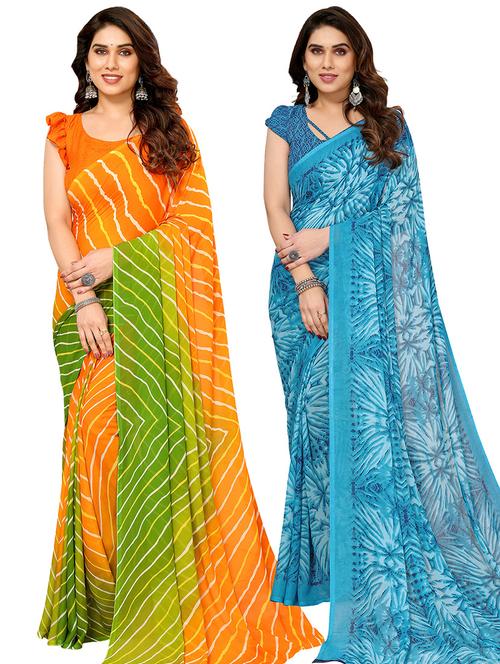 pack of 2 printed casual wear sarees with blouse - 21445140 - Very Small Image - 1