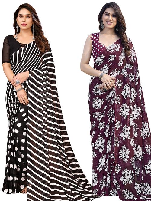 pack of 2 printed casual wear sarees with blouse - 21445141 - Very Small Image - 1