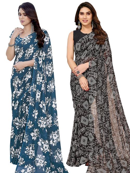 pack of 2 printed casual wear sarees with blouse - 21445143 - Very Small Image - 1