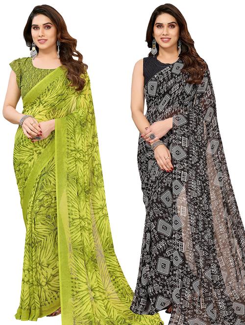 pack of 2 printed casual wear sarees with blouse - 21445144 - Very Small Image - 1