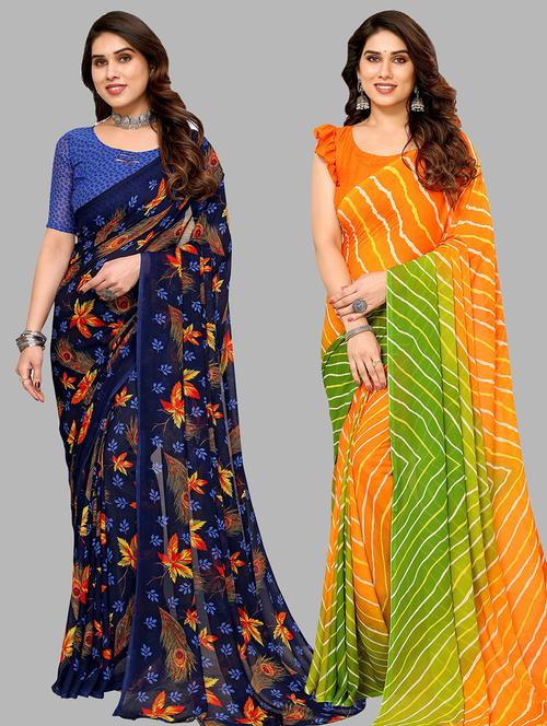 pack of 2 printed casual wear sarees with blouse - 21445149 - Very Small Image - 1