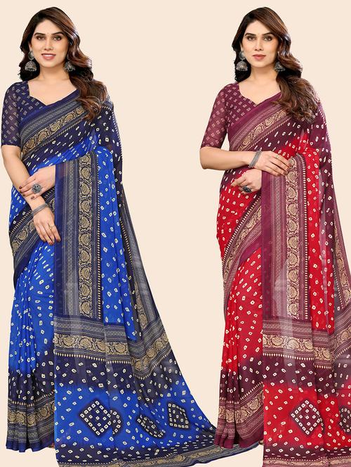 pack of 2 printed casual wear sarees with blouse - 21445151 - Very Small Image - 1