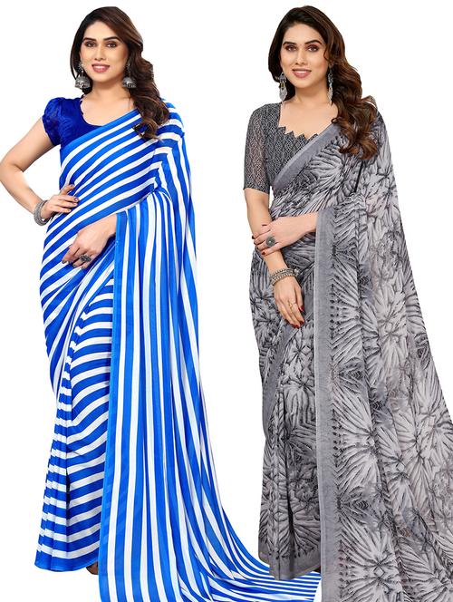 pack of 2 printed casual wear sarees with blouse - 21445152 - Very Small Image - 1