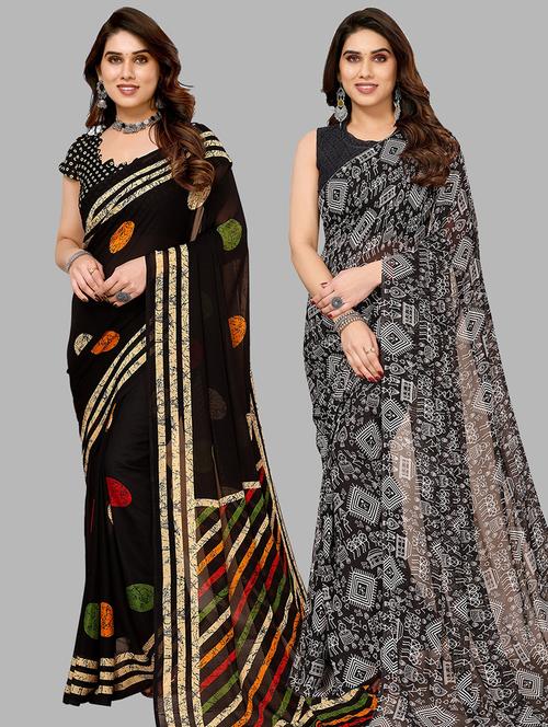 pack of 2 printed casual wear sarees with blouse - 21445154 - Very Small Image - 1