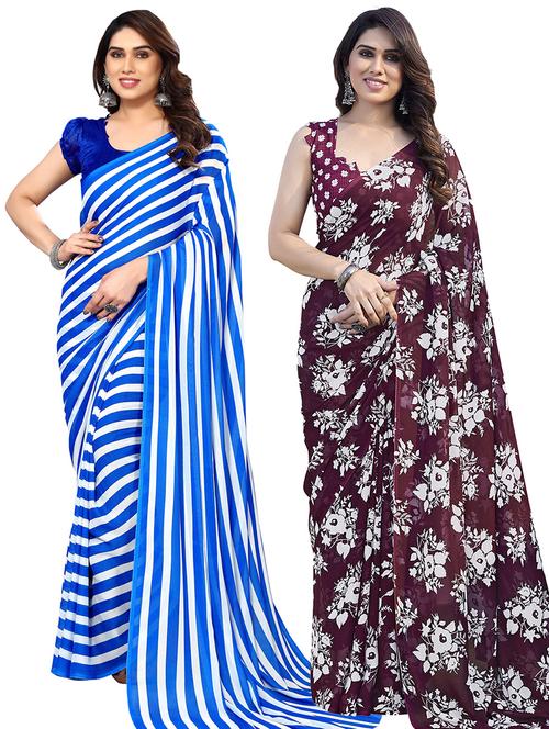 pack of 2 printed casual wear sarees with blouse - 21445155 - Very Small Image - 1