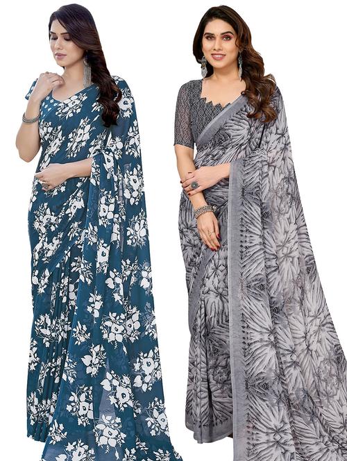 pack of 2 printed casual wear sarees with blouse - 21445156 - Very Small Image - 1