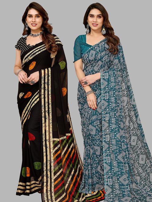 pack of 2 printed casual wear sarees with blouse - 21445158 - Very Small Image - 1