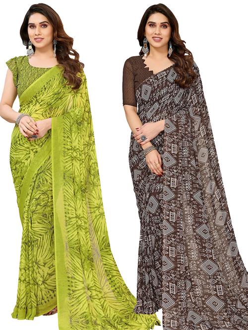 pack of 2 printed casual wear sarees with blouse - 21445161 - Very Small Image - 1