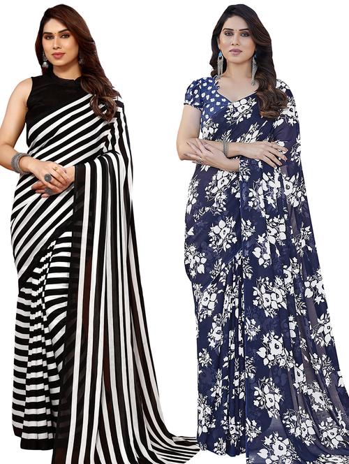 pack of 2 printed casual wear sarees with blouse - 21445162 - Very Small Image - 1