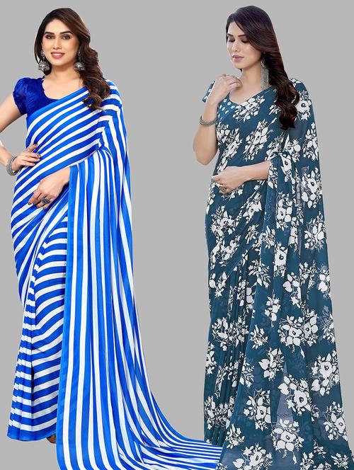 pack of 2 printed casual wear sarees with blouse - 21445166 - Very Small Image - 1