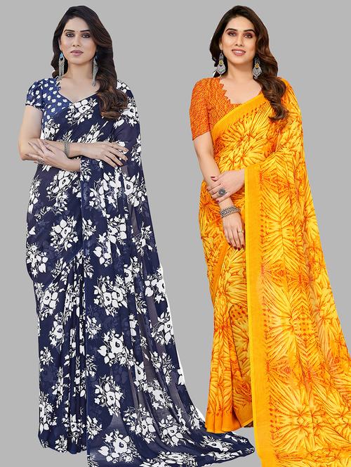 pack of 2 printed casual wear sarees with blouse - 21445170 - Very Small Image - 1