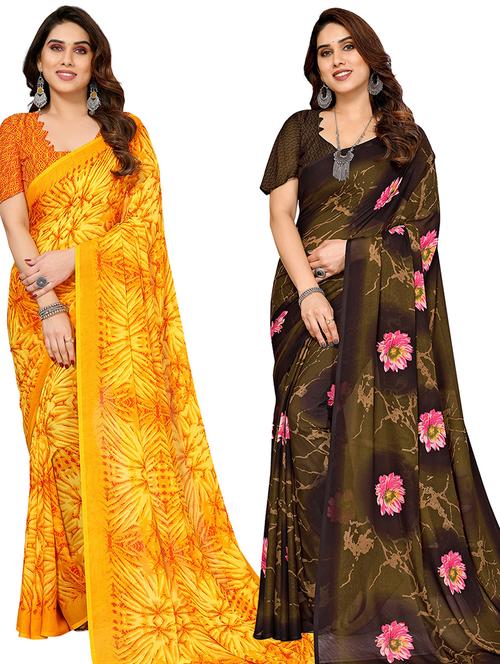 pack of 2 printed casual wear sarees with blouse - 21445174 - Very Small Image - 1