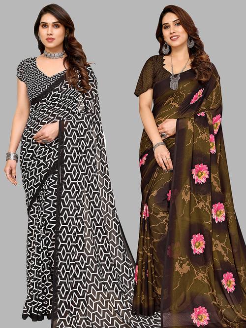pack of 2 printed casual wear sarees with blouse - 21445176 - Very Small Image - 1