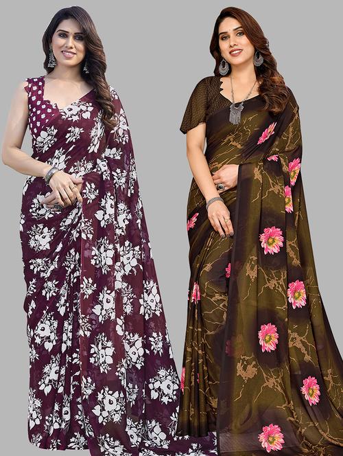pack of 2 printed casual wear sarees with blouse - 21445177 - Very Small Image - 1
