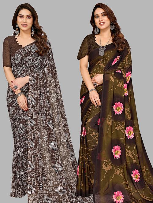 pack of 2 printed casual wear sarees with blouse - 21445179 - Very Small Image - 1