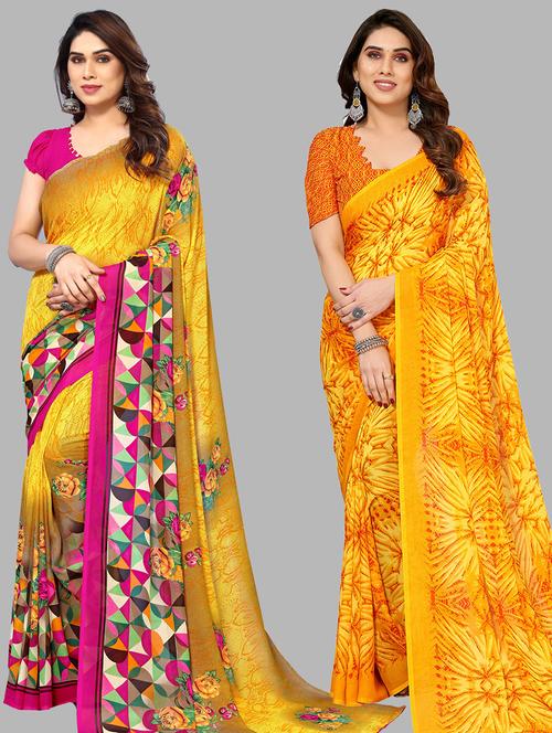 pack of 2 printed casual wear sarees with blouse - 21445180 - Very Small Image - 1