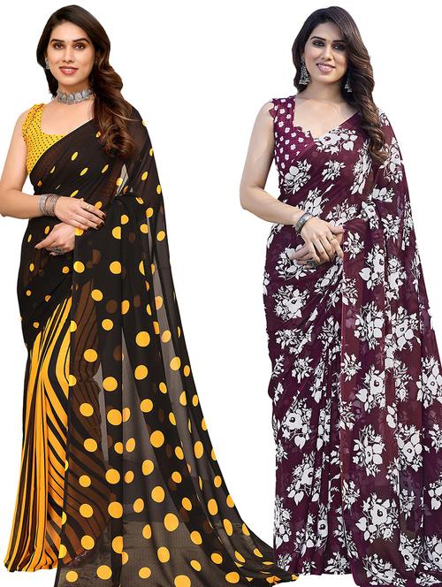 pack of 2 printed casual wear sarees with blouse - 21445181 - Very Small Image - 1