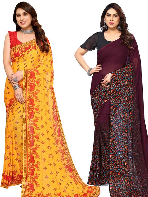 pack of 2 printed casual wear sarees with blouse - 21445184 - Very Small Image - 1