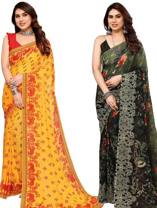 pack of 2 printed casual wear sarees with blouse - 21445185 - Very Small Image - 1