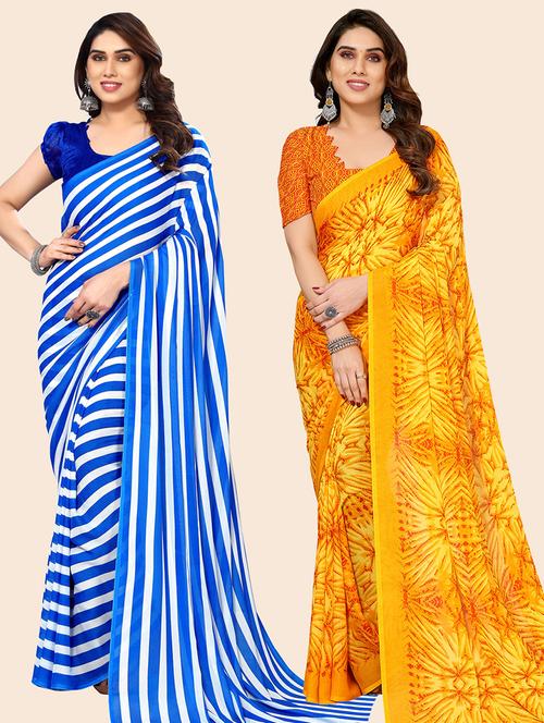 pack of 2 printed casual wear sarees with blouse - 21445186 - Very Small Image - 1