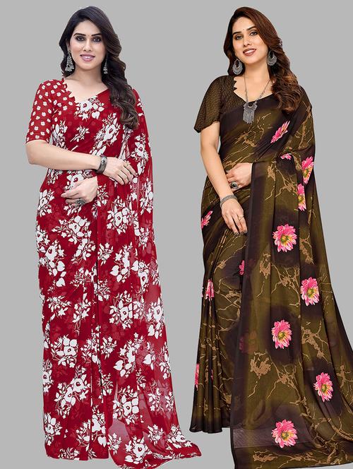 pack of 2 printed casual wear sarees with blouse - 21445187 - Very Small Image - 1