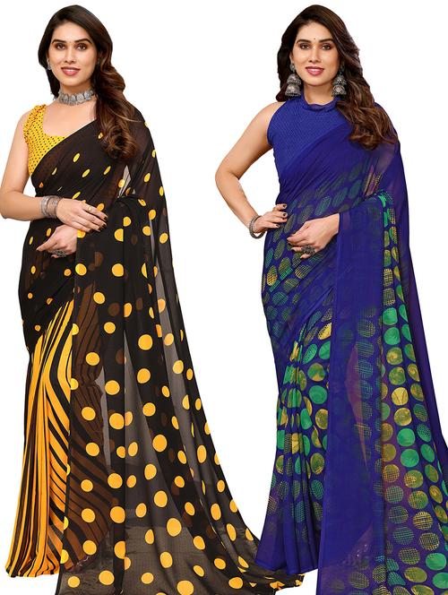 pack of 2 printed casual wear sarees with blouse - 21445188 - Very Small Image - 1