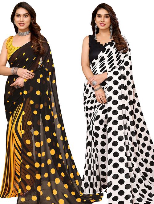 pack of 2 printed casual wear sarees with blouse - 21445189 - Very Small Image - 1
